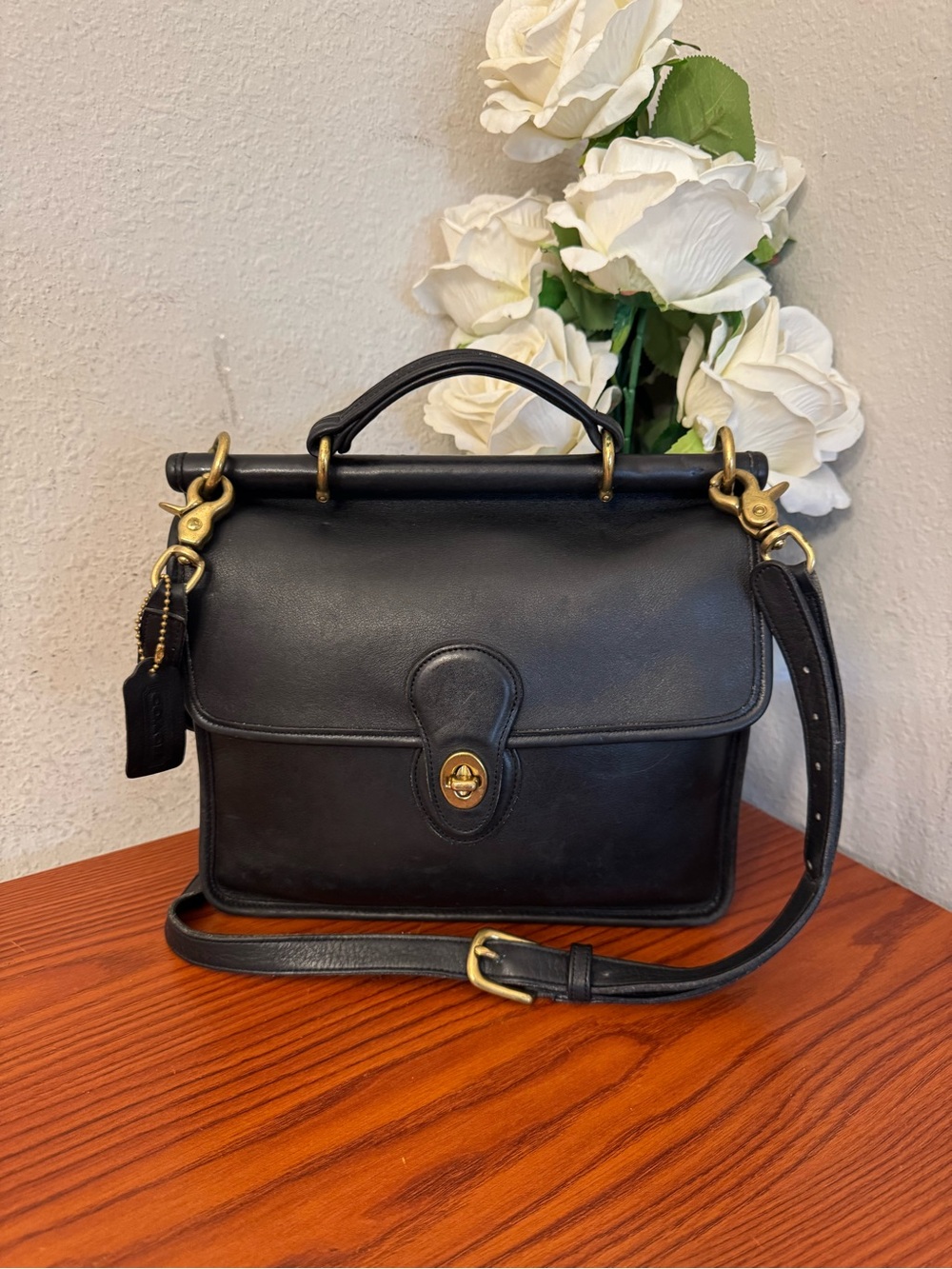 Vintage Coach Black Leather Satchel #9927 with Gold-Tone Hardware